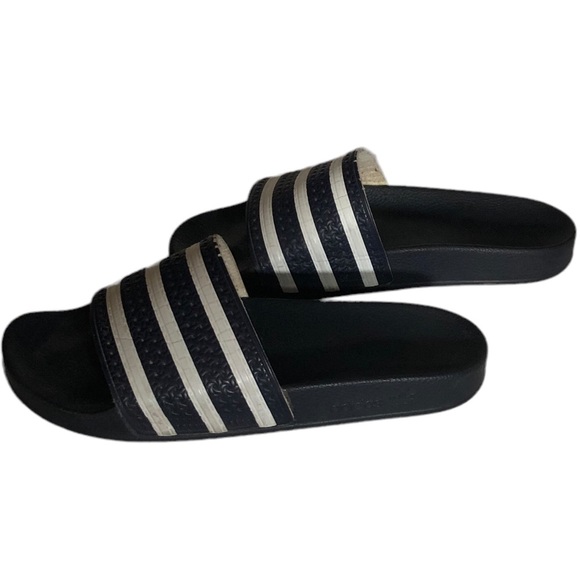 𝅺Adidas Navy Blue Three Stripe Slides Size 9 - Picture 3 of 8